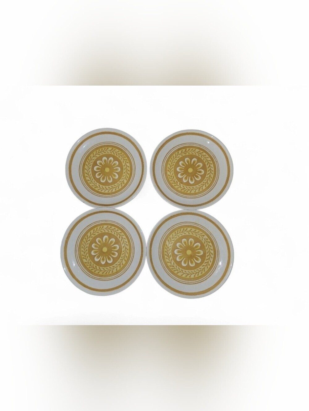 Vintage 1970s Stoneware Plates Set of 4 Brown Wheat USA Farmhouse 6 Inch.